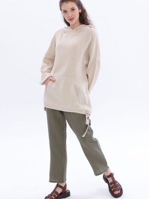 Kemik Kapüşonlu Kanguru Cepli Sweatshirt