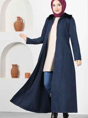 Kürklü Kaşe Kaban Lacivert