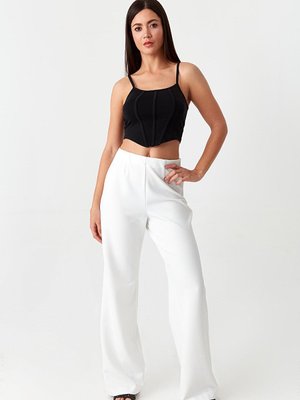 Beyaz Beli Lastikli Geniş Paça Pantolon Beyaz Beli Lastikli Geniş Paça Pantolon