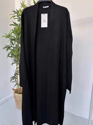 Fitilli Uzun Triko Hırka Siyah