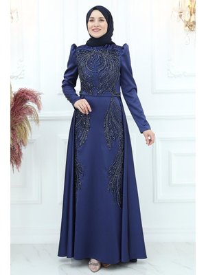 Lacivert Arya Saten Abiye