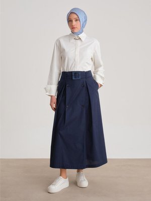 Çift Düğmeli Pamuk Etek Lacivert