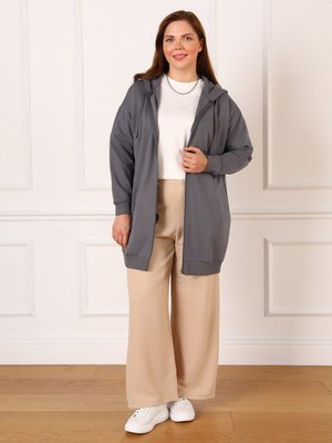 Granit Kapüşonlu Ve Fermuarlı Büyük Beden Sweatshirt Granit Kapüşonlu Ve Fermuarlı Büyük Beden Sweatshirt