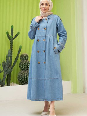 Reglan Kollu Süs Pileli Denim Ceket Mavi Reglan Kollu Süs Pileli Denim Ceket Mavi