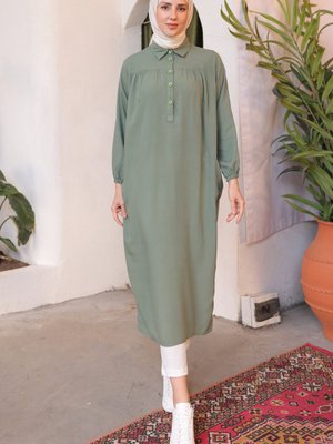 Yanları Yırtmaç Robalı Tam Boy Tunik Çağla