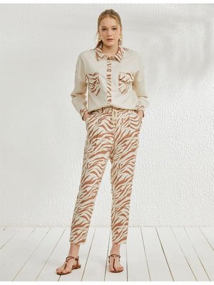 Pantolon Ekru Kahve Ka B22