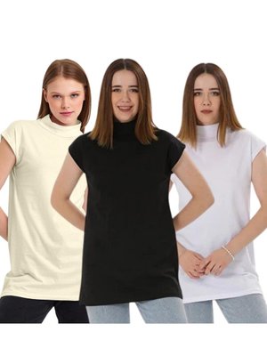 3'lü Paket Dik Yaka Kolsuz Örme Pamuklu Tunik 3'lü Paket Dik Yaka Kolsuz Örme Pamuklu Tunik