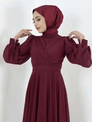 Büyük Beden Abiye Elbise Kruvaze Yaka Şifon Kumaş Kloş Kesim Moda Düğün Şıklığı