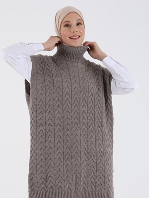 Vizon Saç Örgü Desenli Triko Tunik