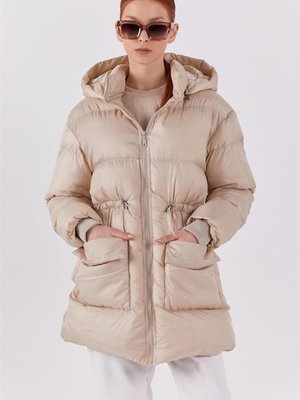 Beli Lastikli Şişme Bej Mont