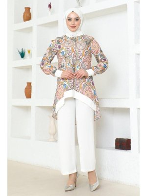 Ekru Etnik Desenli Takım