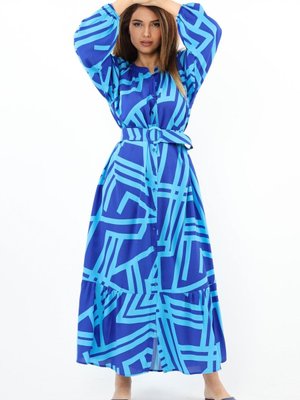 Prive Turn Turkuaz Kemerli Viskon Yazlık Elbise