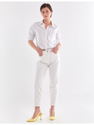 Havuç Kesim Denim Pantolon Beyaz