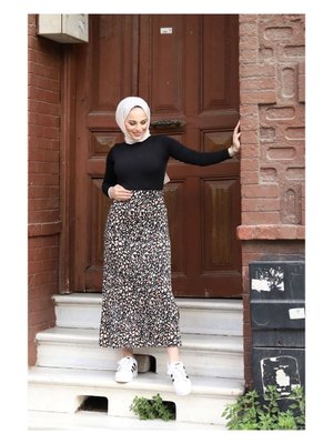 Viskon Penye Etek Siyah/ Kiremit