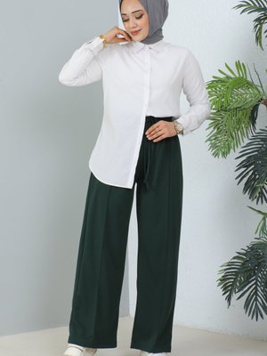 Belli Lastikli Rahat Kesim Salaş Pantolon Zümrüt Yeşili