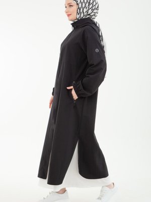Armine Trend Paraşüt Kumaşlı Kolları Lastikli Kapüşonlu Pardesü Siyah