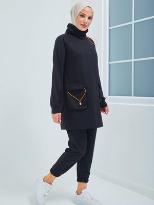 Neon Lastik Detaylı İkili Eşofman Takımı Siyah Neon Lastik Detaylı İkili Eşofman Takımı Siyah