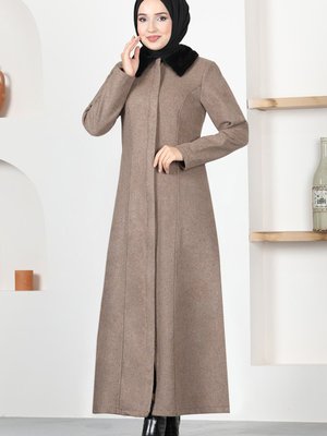 Kürklü Kaşe Kaban Kahverengi