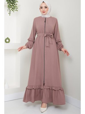 Pembe Eteği Volanlı Ferace