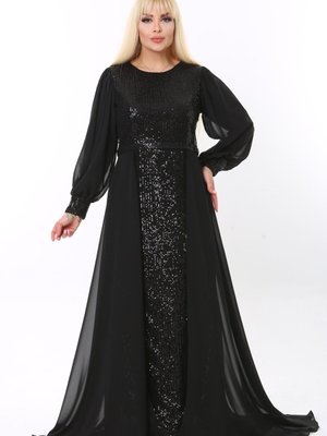 Büyük Beden Siyah Uzun Abiye Elbise