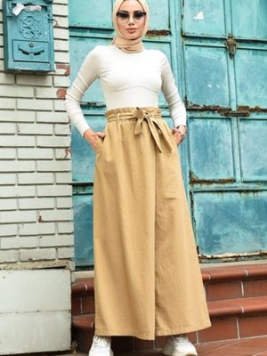 Beli Lastikli Pantolon Etek Bej