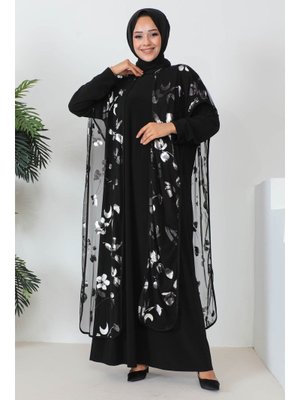 Gri Büyük Beden Baskılı Abiye