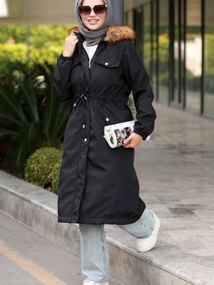 Leon Seyyar Kapüşonlu Mont Siyah