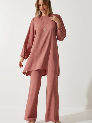 Gül Kurusu Dökümlü Tunik Palazzo Örme Takım