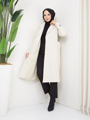 Kmkbin Kadın Düğmesiz Kuşaklı Kol Manşetli Kaşe Kaban Kmkbin Kadın Düğmesiz Kuşaklı Kol Manşetli Kaşe Kaban