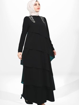 Siyah Volanlı Abiye Elbise