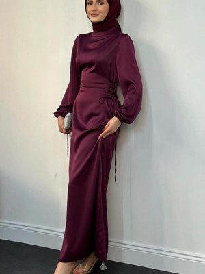 Elenor Belden Bağlamalı Saten Elbise Vişne Çürüğü Elenor Belden Bağlamalı Saten Elbise Vişne Çürüğü