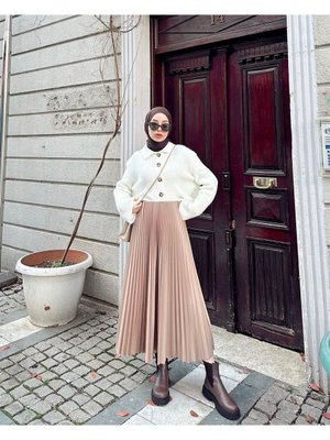 Pilise Etek | Deri Saten Görünümlü Pilise Etek | Deri Saten Görünümlü