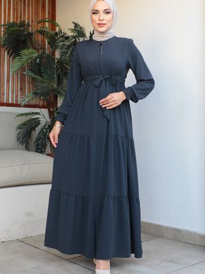 Katlı Büzgülü Medine Ipeği Füme Ferace Katlı Büzgülü Medine Ipeği Füme Ferace