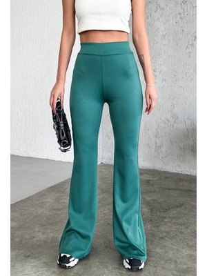 Zümrüt Yeşili İspanyol Paça Fitilli Tayt