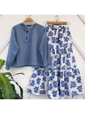 Kadın Etekli Takım Çiçekli