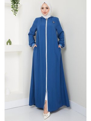 İndigo Şeritli Biye Detaylı Ferace İndigo Şeritli Biye Detaylı Ferace