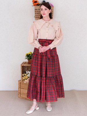 Kırmızı Ekose Kat Kat Etek