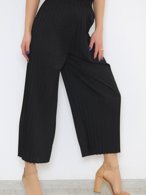 Siyah Pliseli Bol Pantolon
