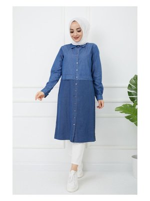 Baskı Detaylı Tunik Koyu Mavi