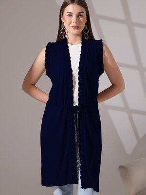 Yumuşak Dokulu Penye Dantel Detaylı Kuşaklı Uzun Yelek Büyük Beden & Hırka Yumuşak Dokulu Penye Dantel Detaylı Kuşaklı Uzun Yelek Büyük Beden & Hırka