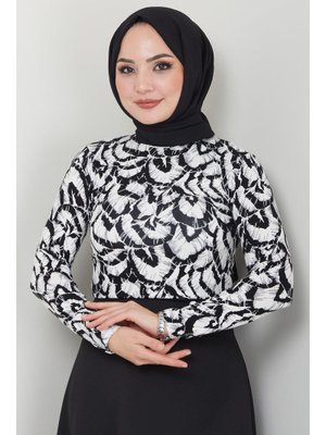 Beyaz Yaprak Desenli Balıkçı Yaka Body Beyaz Yaprak Desenli Balıkçı Yaka Body