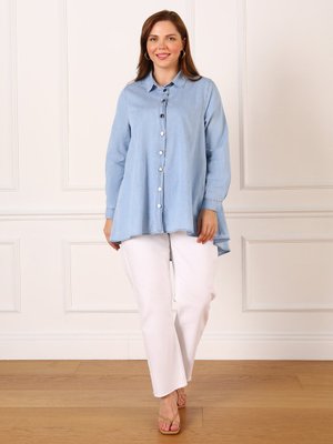 Buz Mavisi Büyük Beden Asimetrik Kesim Kot Gömlek