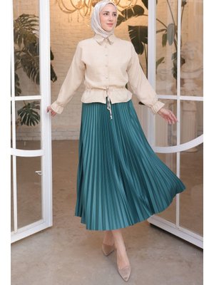 Zümrüt Yeşili Piliseli Etek