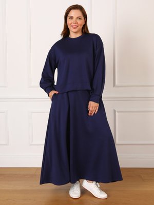 Koyu Lacivert Büyük Beden Yumuşak Dokulu Örme Takım