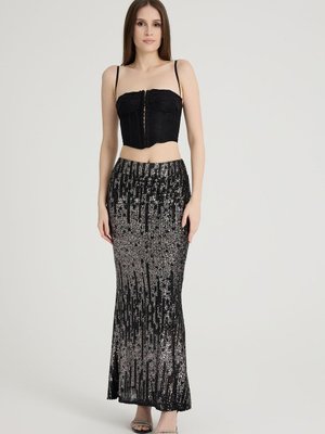 Siyah Payetli Uzun Balık Etek