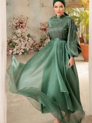 Mint Taş Detaylı Abiye Elbise Mint Taş Detaylı Abiye Elbise