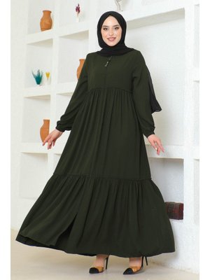 Haki Kol Lastikli Fırfırlı Ferace Haki Kol Lastikli Fırfırlı Ferace