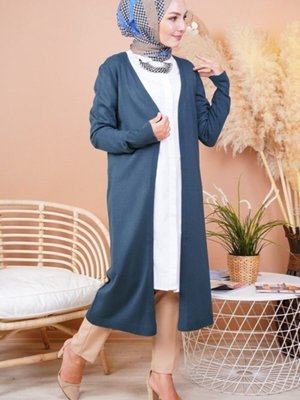 İndigo Mevsimlik Uzun Triko Hırka İndigo Mevsimlik Uzun Triko Hırka