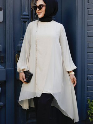 Arkası Uzun Bej Tunik