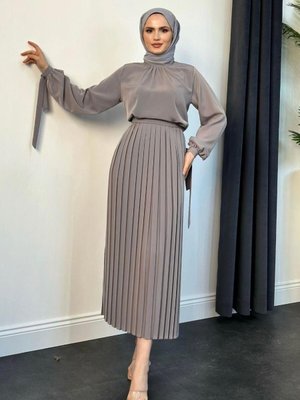 Lindon Plise Etek Takım Gri